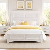 Decoholic Farmhouse Wooden Bed Frame,King Platform Bed with 64.2" Tall Headboard,Noise-Free,No Box Spring Needed,Easy Assembly,Reinforced Wood Slats (White)