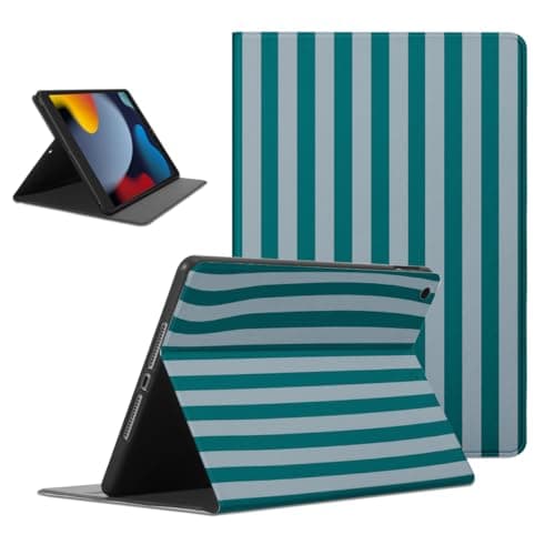 Mrtponk Vintage Retro Green Greay Striped Tablet Case for iPad mini 3/2/1 7.9", Cute Geometric Vertical Line Stripes Print Design Slim Lightweight Trifold Stand with Soft TPU Cover for Girl Boy