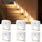 innofox 6-Pack Stick-on Motion Sensor Lights, Warm White LED Night Light, Stick-Anywhere Stair Lights, Closet Light, Battery Operated Wall Light for Kitchen, Hallway, Bedroom, Bathroom, Stairs