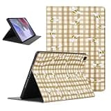 Checkered Bee Tablet Case for iPad Air 2 9.7", Brown White Gingham Fruit Cute Design for Women Girls Flip PU Leather Stand Funda Adjustable Protective Cover