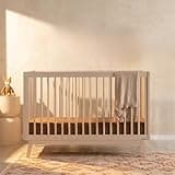 dadada Baby Soho 3-in-1 Convertible Wooden Crib to Toddler Bed - Made in Italy, GREENGUARD Gold Certified, Baby-Safe Finish, Handcrafted Beechwood, Modern Look, 3 Adjustable Heights (Washed Beechwood)