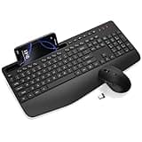 Wireless Keyboard and Mouse Combo - Full-Sized Ergonomic Keyboard with Wrist Rest, Phone Holder, Sleep Mode, 2.4G Quiet Keyboard for PC Laptop, Complete Work Setup for Office or Home -Trueque KM23