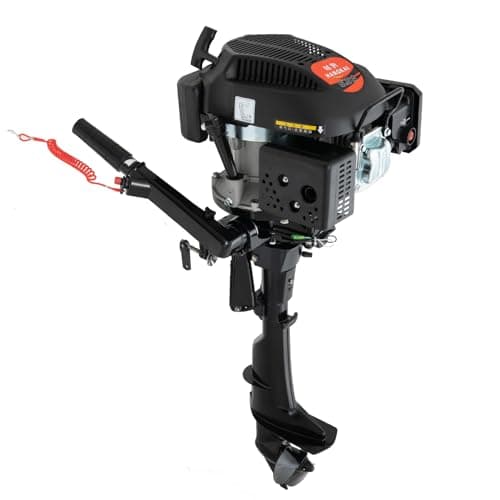 SOKDNHF 6hp 4 Stroke Outboard Motor, 140cc Heavy Duty Boat Engine Motor With Hand-Pull Start, Dinghies Motor Engine For Inflatable Boats, Iron Boats, Plastic Boats, Fiberglass Boats, And Wooden Boats