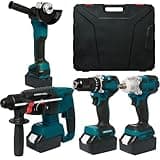 SELFIE CAT 4 Set Brushless Cordless Combo Kit Power Tools, Hammer/Angle Grinder/Impact Wrench/Drill Impact Drill Set, Cordless Drill and Impact Driver Combo With 4 Battery&2 Chargers for Home, DIYers