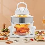 18Qt Air Fryer with Grill and Adjustable Timer, Glass Fryer for 360° Cooking in Home Kitchen, Compact Design with Expansion Ring for Versatile Cooking