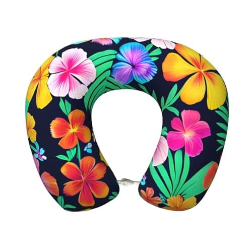 JxWCher Memory Foam Neck Pillow, Colorful Flowers Print Travel Pillow,Soft U Shape Head Support for Airplane & Car