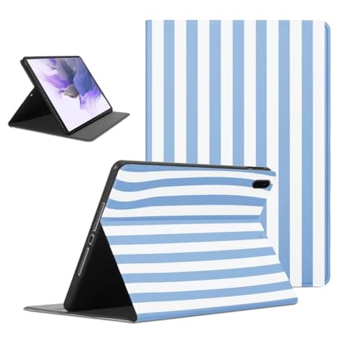 Mrtponk Blue and White Striped Tablet Case for Fire HD 10 9th/7th Gen 2019/2017 10.1", Aesthetic Vertical Stripes Geometric Line Pattern Cover Soft TPU Back Protective PU Leather Cases for Girl Women