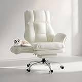 Big and Tall Office Chair, Flip Armrests for Pets & Cross Legged Sitting, Executive Ergonomic Computer Gaming Chair with Foot Rest, Teddy Fleece Wide Seat Reclining Desk Chair, White Vanity Chair