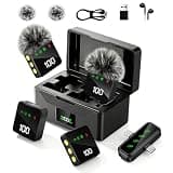Ominoral Professional Wireless Mini Microphone for iPhone, Android Phone, Lavalier Lapel Microphone with Noise Reduction, 4 Mini Mics with 100H Charging Case for Video Recording, YouTube, Vlogging