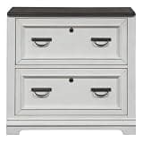 Pemberly Row Bunching Lateral File Cabinet, Engineered Wood and Veneers, Wire-Brushed White Finish with Charcoal Accents, 2 Locking File Drawers, Dustproof Bottom, Antique Pewter Hardware, Home