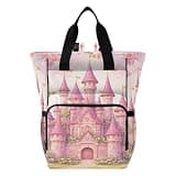 Nesatuwa Dreamy Castle Pink Diaper Bag Backpack Waterproof Large Capacity Multifunctional Diaper Bags with Insulated Pockets and Stroller Straps Travel Backpack for Baby Girl/Boy