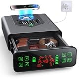 Wolfwake Biometric Gun Safe with Wireless Charging, 6-Way Quick Access Pistol Safe for Handgun, LCD Display with Alarm Clock, Temperature and Humidity Monitor, Hidden Bedside Safe for Home, Black