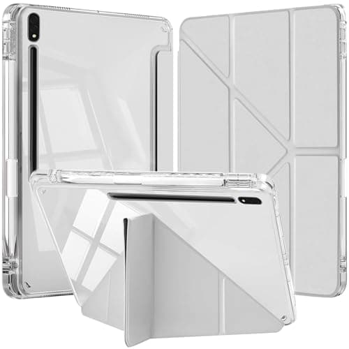 Case Compatible with Samsung Galaxy Tab S8 Plus 2022 /S7 FE 2021 /S7 Plus 2020 12.4 Inch with S Pen Holder, Auto Wake/Sleep Smart Folio with Slim Clear Back Shell Protective Case (Grey)