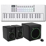 Novation Launchkey Mini 37 MK4 White MIDI Keyboard Bundle with Mackie CR8BT 8-Inch Monitors, CR8SBT Subwoofer, and 2 TRS Cables — Three-Octave 2.1 Studio Kit for Production, Beatmaking, Streaming