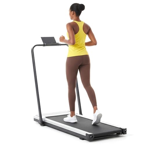 NEWBULIG Walking Pad Treadmill with Handle Bar, Portable Compact Under Desk Treadmill with Remote Control & LED Display for Home Office, Quiet Fitness Machine, Silver