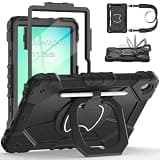 Case for Samsung Galaxy Tab A11+ /A9+ Plus 11'' 2025/2023, Dinines Full-Body Drop Protection Samsung A11+/A9 Plus Tablet Case with Screen Protector Rotating Stand Shoulder Strap Pen Holder, Black