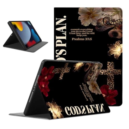 Mrtponk Jesus Christian God's Plan Tablet Case for iPad 4 Case 9.7 Inch,Hibiscus Pattern for Women Men Teens Protective Cover Flip PU Leather Stand Funda