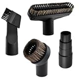 SATUY 4 Pcs 1-1/4" Vacuum Attachments, Round & Square Horse Hair Brushes, 2-in-1 Suction Brush, 4-Layer Adapter Universal for Most Vacuum Cleaners for Hard-to-Reach Areas