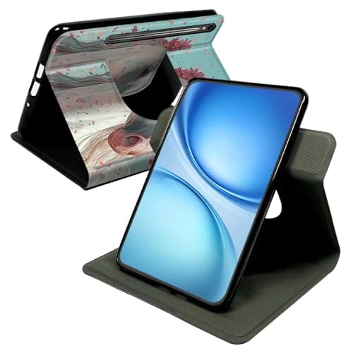 Cdkfxjy Case for Samsung Galaxy Tab S9/S10 Lite/S10 FE/S9 FE, 360° Rotating Stand Cover with Auto Wake Sleep, Premium PU Leather Folio Protective Shell,White Pink Horse