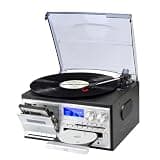 MUSITREND 9 in 1 Record Player with External Speakers,3 Speed Bluetooth Turntable Vinyl Player with CD/Cassette Play,AM/FM Radio, USB SD/MMC Play, Aux-in/RCA Line Out