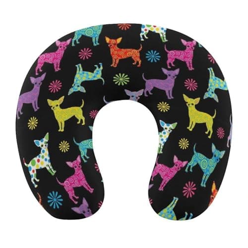JZDACH Funny Travel Neck Pillow Memory Foam U Shaped Cushion Chihuahua Dog Animal, Washable Cover for Men Women Teens Airplane Car Sleep