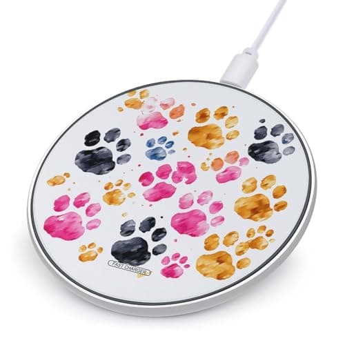 Colorful Dog Paws Wireless Charger Aluminum Alloy Frame 10W Fast Charging Pad with Indicator Light 6mm Thin & Portable Wireless Charging Pad for Travel Home Office Desk
