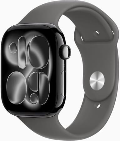 Apple Watch Series 11 [GPS, 46mm] Jet Black Aluminum Case with Stone Gray Sport Band, M/L (Renewed Premium)