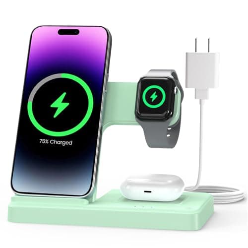Wireless Charger Stand Charging Station: 3 in 1 Charger Multiple Devices for Apple iPhone 17 16e 16 15 14 Pro Max 13 12 11 for Watch 11 10 9 8 7 6 5 4 3 2 SE and Ultra & Airpods Series, Light Green