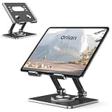 Orlian Tablet Stand Holder with Thickened 360°Rotating Base Dual Rod Adjustable Aluminum Stand for All 5.8-12.9” iPad Samsung Phone Tablet Kindle E-Reader and More, Black