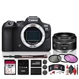 Canon EOS R6 Mark II Mirrorless Camera with Stop Motion Animation Firmware + Canon RF 50mm f/1.8 STM Lens for Lifestyle Photos & Artistic Images|7K Video, 32.5MP Sensor + 64GB Card + Filter Kit +More