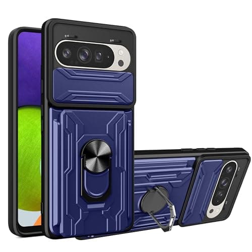 Jiajihua Case Compatible with Xiaomi Poco X3 (Pro) / Poco X3 FNC Card Slot Slide Push Camera Protection Car Mount Magnetic Kickstand Shockproof 2 in 1 Blue