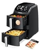 12QT Large Double Air Fryer, Family-Size Dual Airfryer with 2 Baskets, SyncHeat Even Heating, Stacked Compact Design, Smart Finish & Match Cook, PFAS-Free Nonstick, Dishwasher-Safe, Black