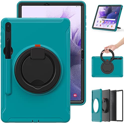 HUOLUNGJIN Heavy Duty Case for Samsung Galaxy Tab S8 Plus/S7 Plus/S7 FE 12.4" (Model X800/X806/T730/T736/T970/T975), with 360° Rotating Stand, S Pen Holder & Screen Protector (Blue)