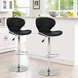Pazidom Bar Stools Set of 2, Counter Height Bar Chairs Modern Adjustable Barstools with Backrest and Footrest, PU Leather Counter Stools Dining Chairs for Kitchen Dining Room Bistro Pub, Black