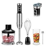 5-in-1 Immersion Blender, High-Performance Motor, 25 Adjustable Speeds & Turbo Mode, Stainless Steel Hand Blender with Chopper, Whisk, Milk Frother & Measuring Cup, Food-Grade Stainless Steel Body