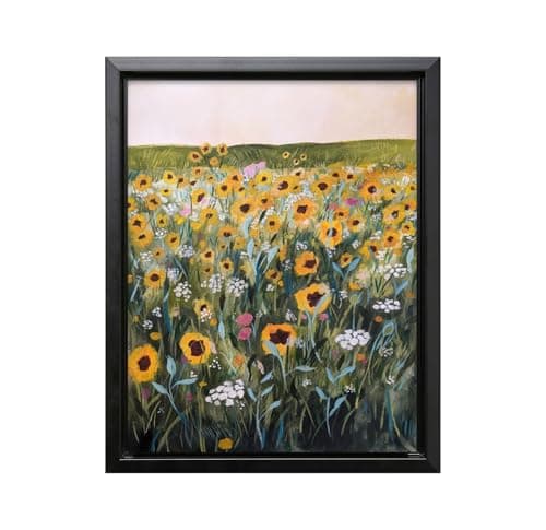 Monem Art Yellow Wildflower Meadow Landscape Print - Impressionist Floral Countryside Art Poster - Wall Decor for Living Room, Bedroom or Office - 12x16 Black Framed CANVAS by Claire Whitehead