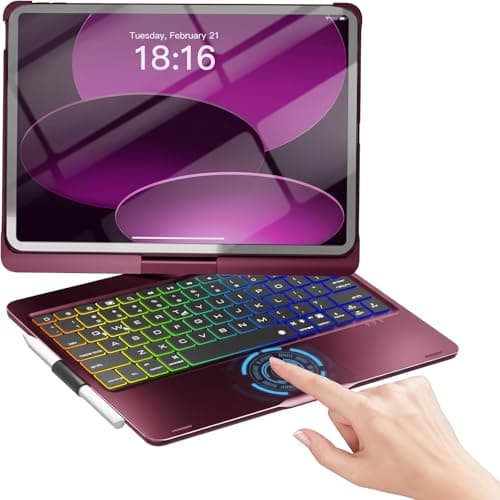 NOKBABO for iPad 10th 11th (A16) Generation Case with Keyboard, iPad Air 11 inch case (M4/M3/M2), Keyboard for iPad Pro 11 (4th/3rd/2nd/1st) & iPad Air 5/4, Trackpad, 360° Swivel, Backlit - Raspberry