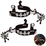 Lnrueg 2 Pcs Western Spurs, Cowboy Boot Spurs with Turnable Gear, Antique Copper and Brass Design with Engraved Trims, Retro Low Carbon Steel Horse Spurs (B)