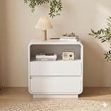 Modern Nightstand with Charging Station, Wood Bedside Table with 2 Drawers, Night Stands for Bedroom (White)