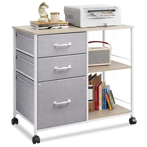 GALAXHERO 3 Drawer File Cabinets, Mobile Printer Stand with Storage Shelf for Home Office/Letter/A4, Light Grey