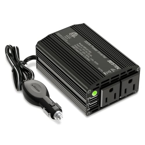 BESTEK 300W Power Inverter DC 12V to 110V AC, Durable Aluminum Housing Car Charger Adapter with 4.8A Dual USB Fast Charging Port, Car Plug in Cigarette Lighter Outlet for Laptop