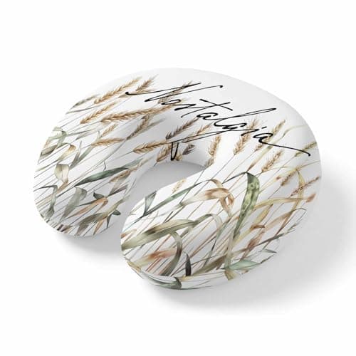 Travel Pillows U-Shaped Neck Pillow Fall Farm Watercolor Wheat Harvest Ergonomic Memory Foam Pillow Head Cushion,Retro Rustic Leaves on White Soft Portable Neck Pillows for Office Airplane Car Train