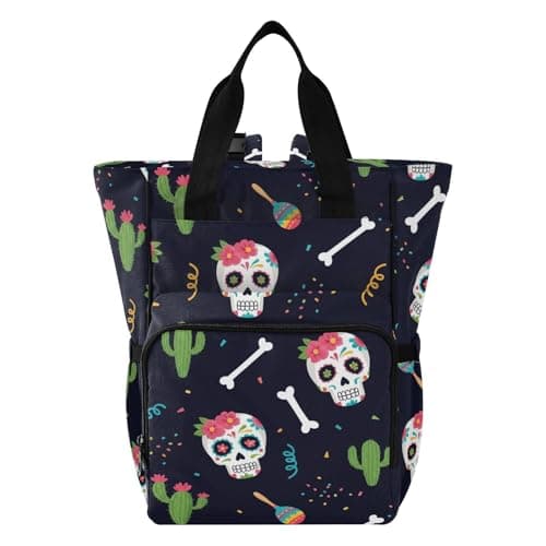 SPRIPORT Skull Cactus Black Print Diaper Bag Backpack for Baby Boys Girls Multifunction Baby Essentials Travel Tote with Stroller Straps & Bottle Storage Maternity Travel Bag for Moms Dads Baby Gifts