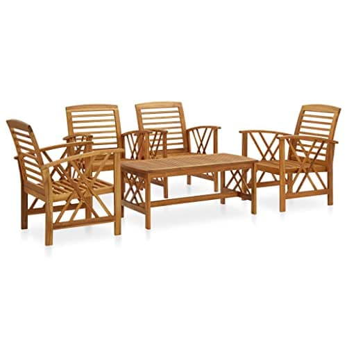 YELWHI Patio Set 5 Piece Patio Lounge Set Solid Acacia Wood