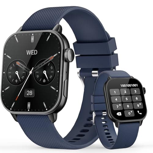 MFVLP Mipqz Smart Watch for Men Women, 1.85'' AMOLED HD Fitness Watch with 120+ Sports Modes, Bluetooth Call, Pedometer, Smartwatch for Android iOS, IP68 Waterproof, Blue