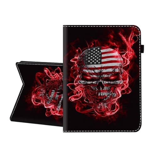 CICPLKSE Case for iPad 2/iPad 3/iPad 4 Case 2011/2012 (Old Model),Premium PU Leather Cover with Auto Sleep Wake,US Flag Skull in Red Smoke