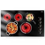 Jessier Electric Cooktop 34.25 Inch - Built-in(34.25"x19.3") 5 Burner Electric Stove Top 8400W High Power, 36" Ceramic Cooktop with Knob Touch, Dual Ring, Overheat Protection, 220-240V Hard Wired