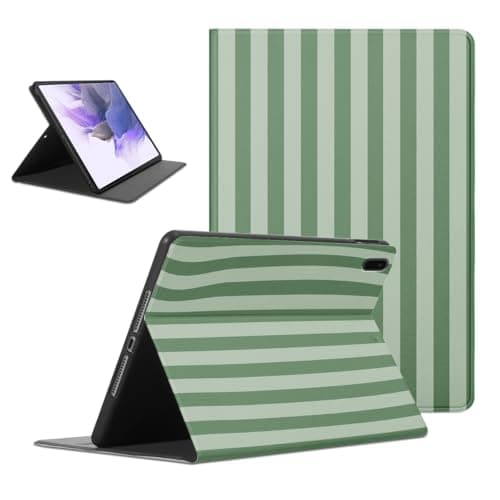 Mrtponk Classic Green Grey Striped Tablet Case for Samsung Galaxy Tab S9+/S9 Plus 12.4" SM-X810/X816B, Aesthetic Geometric Vertical Line Cases Soft TPU Protective PU Flip Holder Cover for Girl Boy