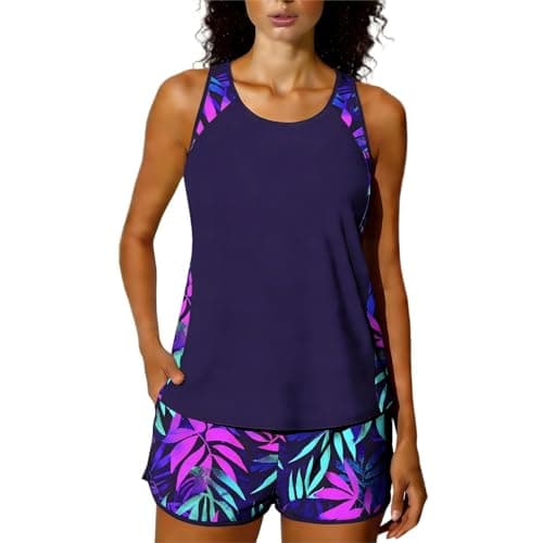 Summer Blouson Tankini Swimsuits for Women 2026 Tummy Control Two Piece Bathing Suits with Sporty Pockets Swim Shorts