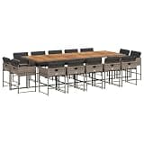 Makastle 15 Piece Patio Dining Set with Cushions Gray Poly Rattan